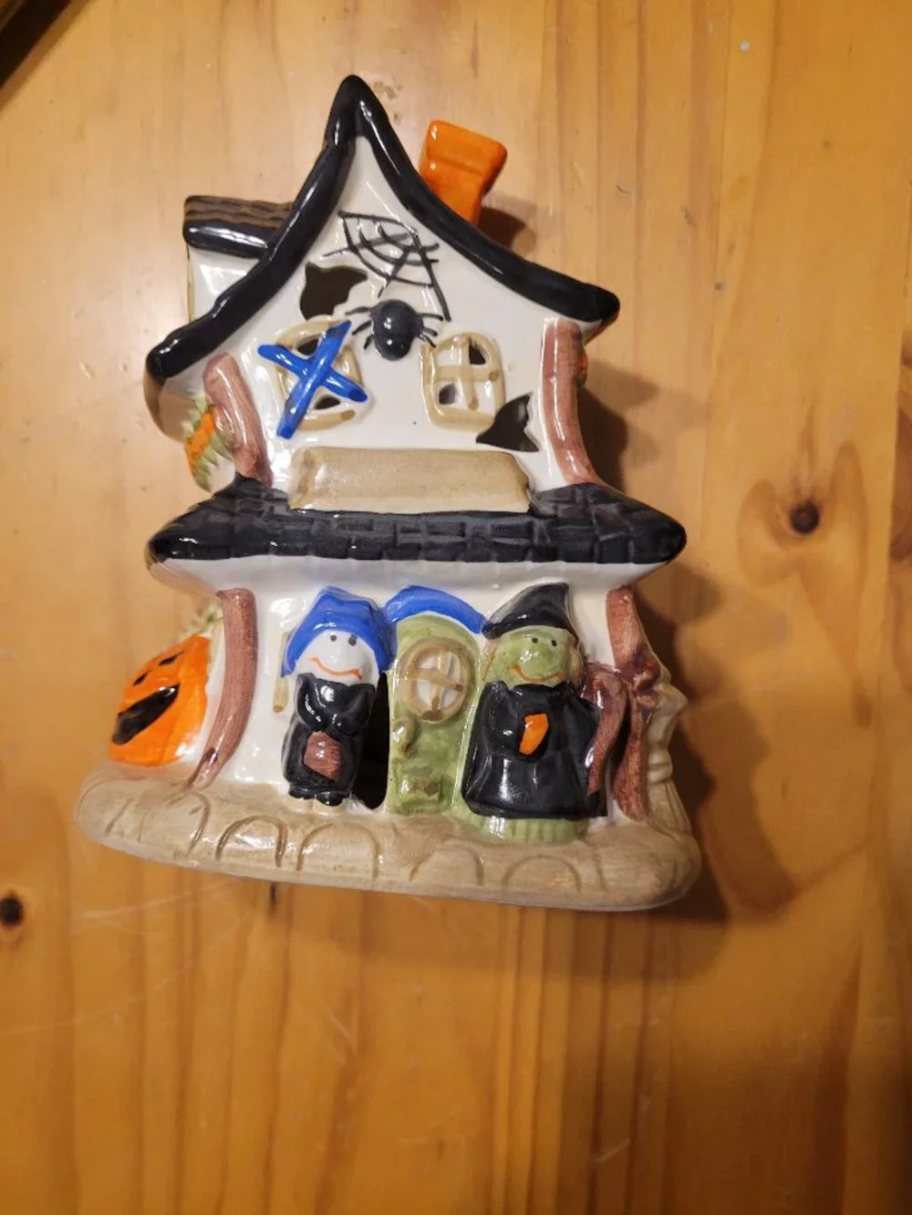 Halloween House Ceramic Candle Holder Witches, Bats Pumpkin